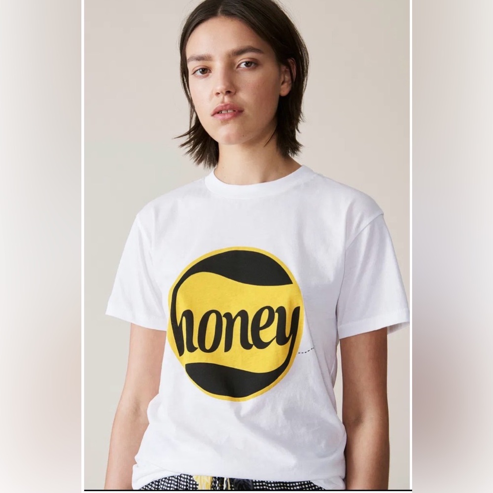 Ganni Honey Graphic White Cotton T-Shirt